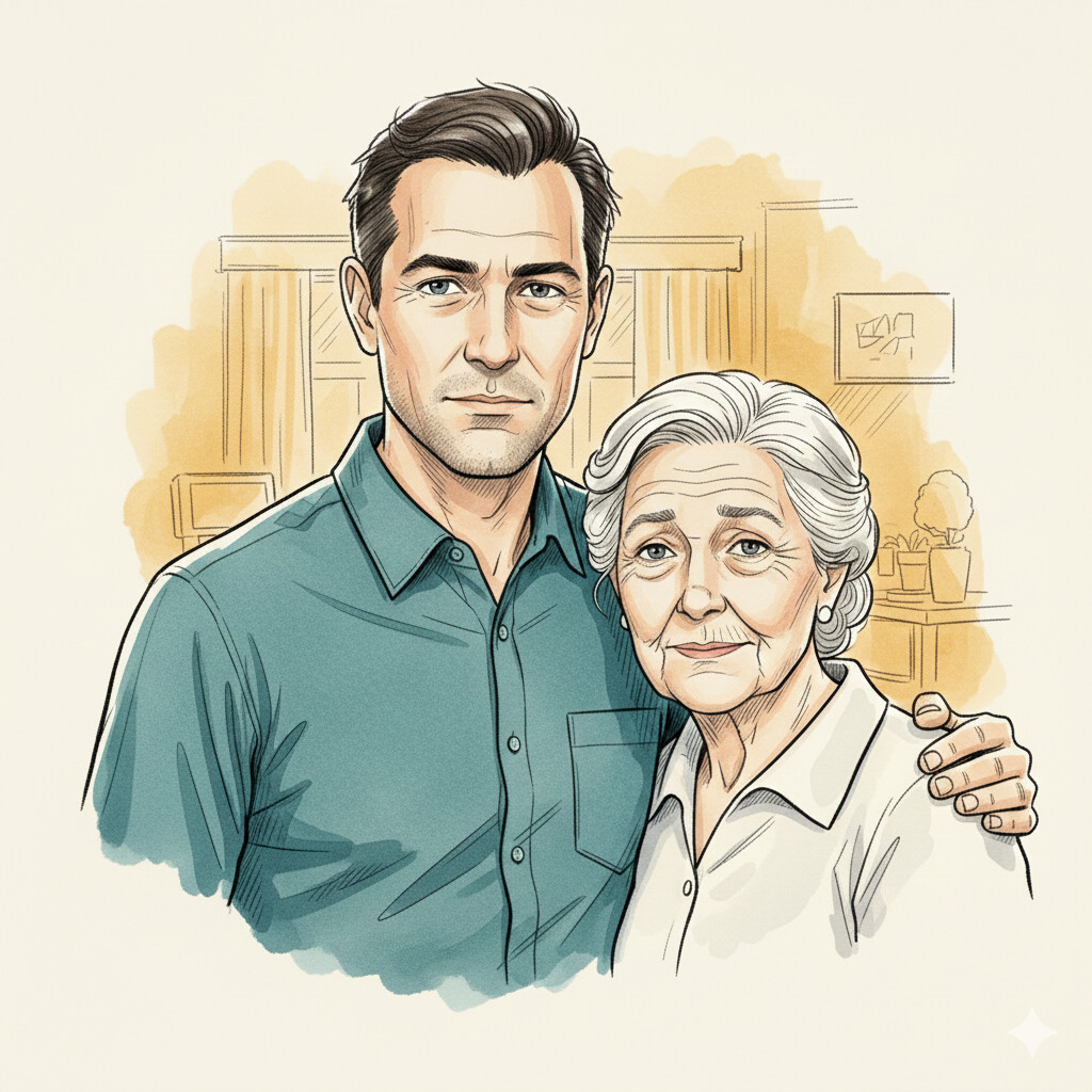 Portrait of James K. with his mother